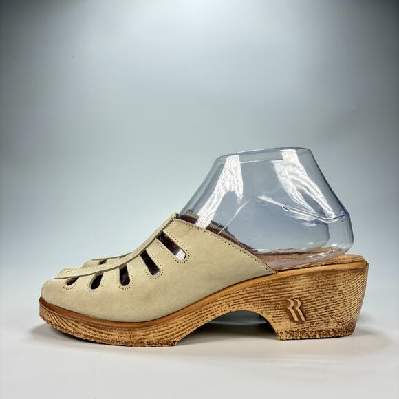 Romika Beige Leather Open Toe Wedge Cork Heel Sandals Women's Size US 7.5 EU 38 - Picture 4 of 11